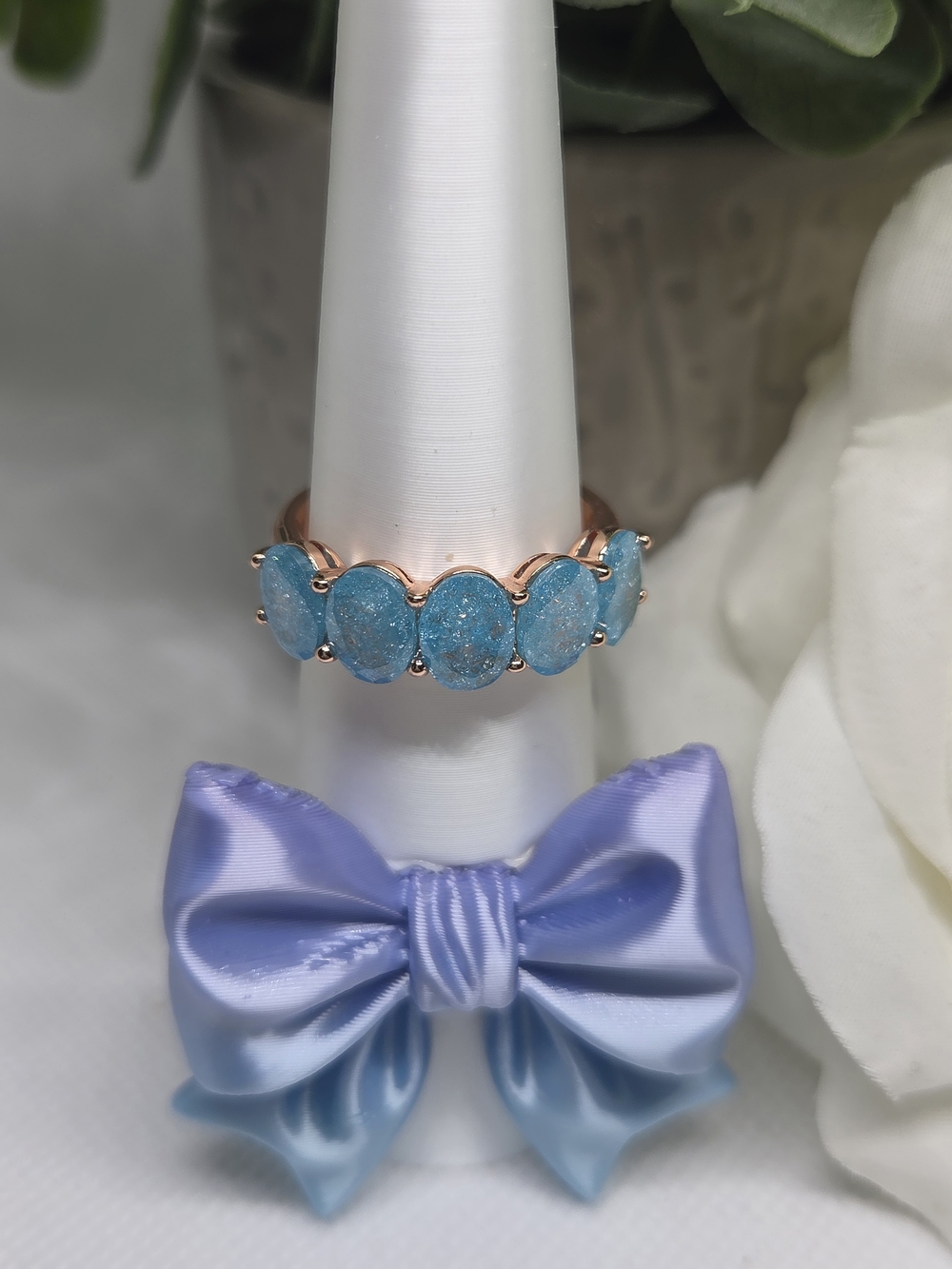 BP Aqua Blue Ice Crystal Oval Band On Rose Gold